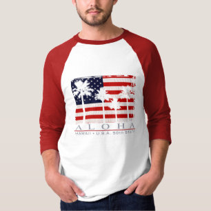 Camisetas masculinas de Havaí da bandeira da palm
