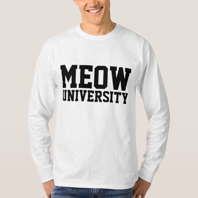 CAMISETAS MEOW UNIVERSITY, GATO ENGRAÇADO (Frente)