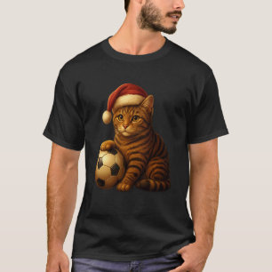 Camisetas Natalinas de Gato Papai Noel Jogando Fut