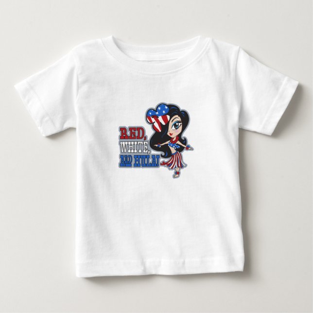 Camisetas para bebês e crianças Red, White e Hula (Frente)