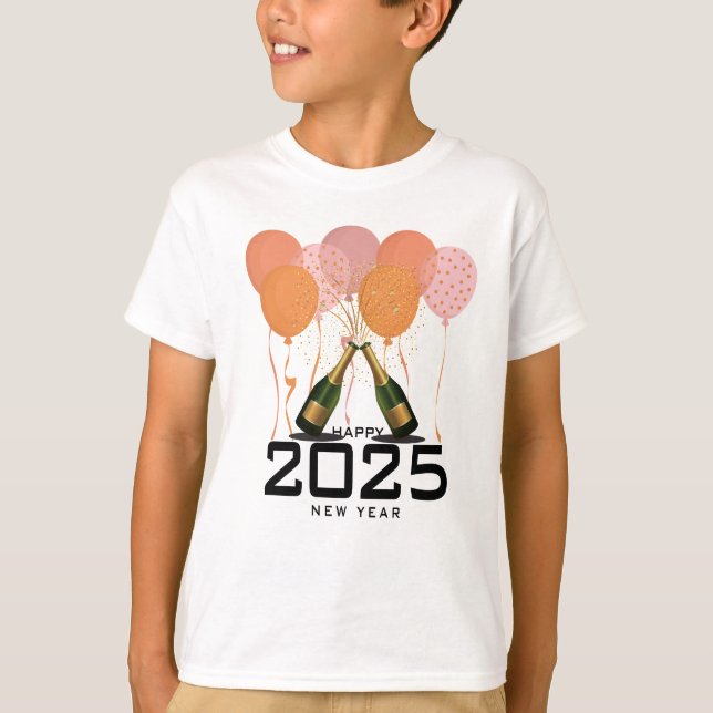 camisetas para crianças do feliz ano novo 2025 (Frente)