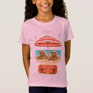 camisetas rosa para crianças praia e pores-do-sol