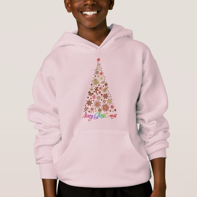 Camisola com Capuz Básica Árvore de Natal Retro (Frente)