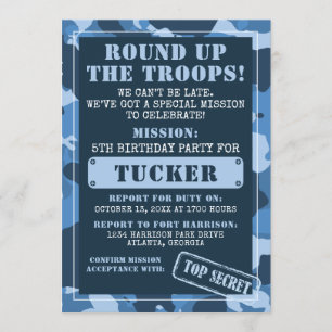 Camo Convite de aniversário, Exército, Missão