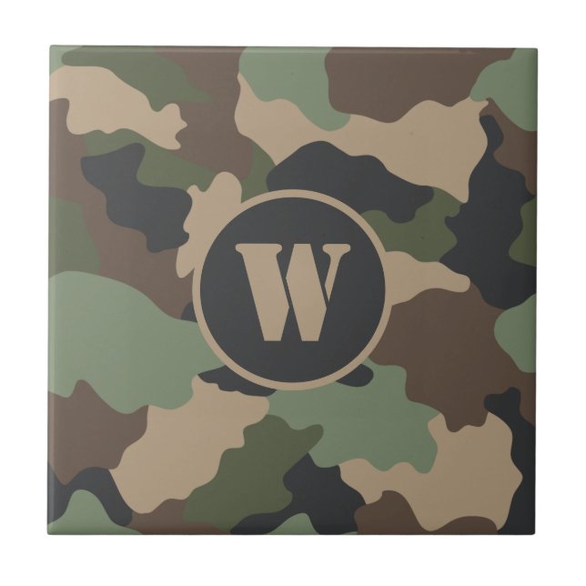 Camouflage Woodland Camo Khaki Tan Black Monograma (Frente)