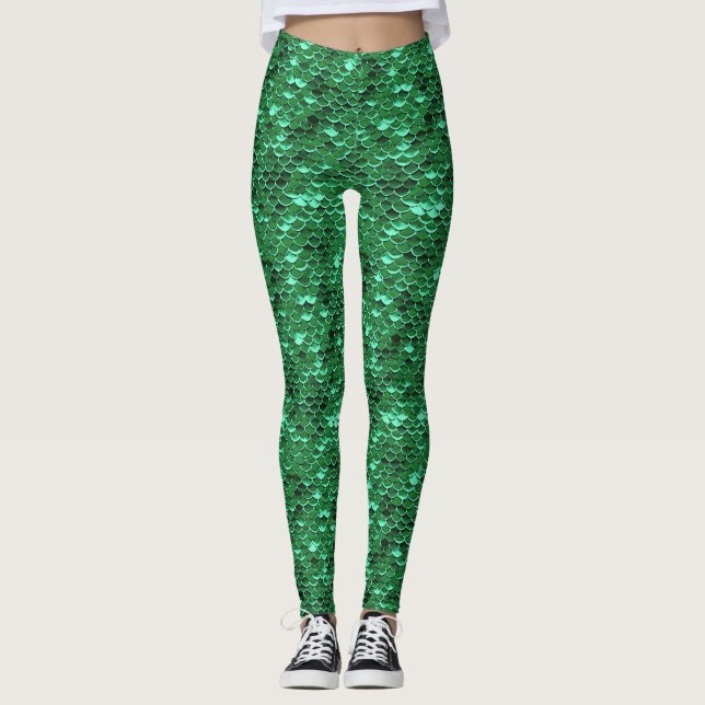 Campanha Verde Peixe Escala Sereia Leggings Ariel  (Frente)