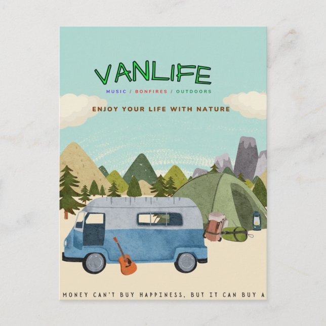 Campervanlife: Cartão postal com campervan retrô (Frente)