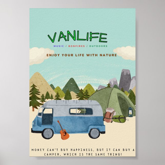 Campervanlife: Poster com campervan, tenda (Frente)