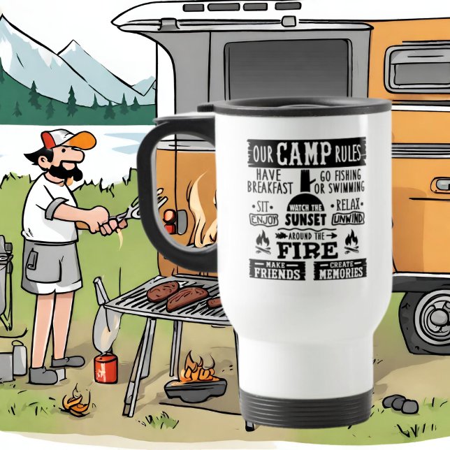 Camping de graça governa Caneca de viagem de arte  (Criador carregado)