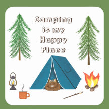 Camping é meu Urso de Lugar Feliz Adesivo Quadrado