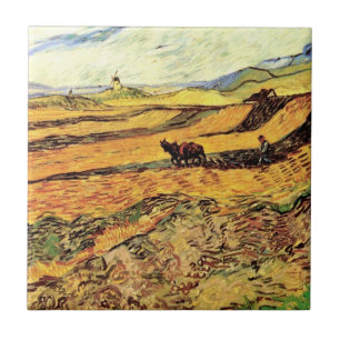 Campo com Plowman e Mill por Vincent van Gogh