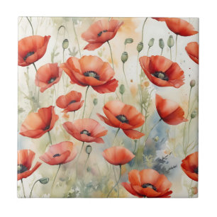 Campo de Aquarela Vibrante de Poppies Selvagens em