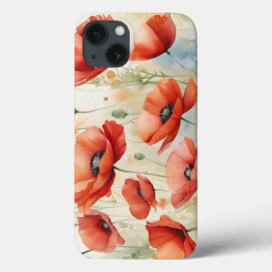 Campo de Aquarela Vibrante de Poppies Selvagens em