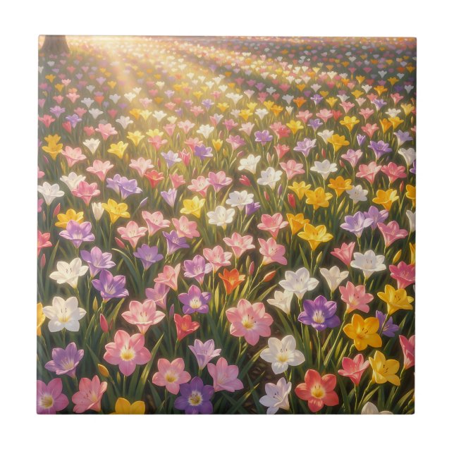 Campo de Flores de Lírio Arco-íris Vibrante (Frente)