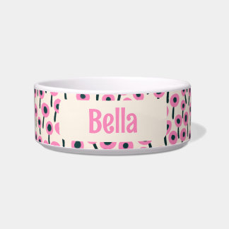 Campo de Flores Rosas com Nome - Tigela de Cerâmic