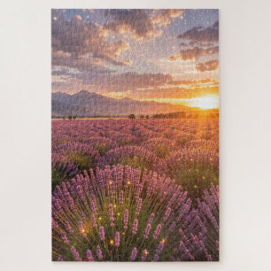 Campo de Lavanda ao Pôr do Sol Quebra-Cabeça