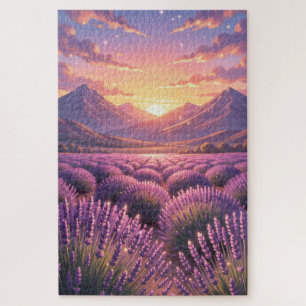 Campo de Lavanda ao Pôr do Sol Quebra-Cabeça