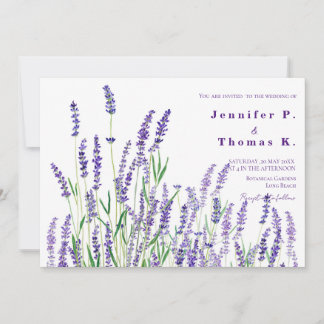 Campo de lavanda roxo de convite de casamento