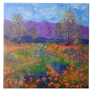 Campo de Papoula Bonito Azulejo Cerâmico