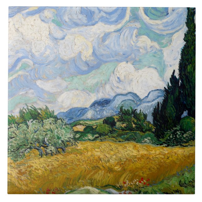 Campo de trigo Vintage Van Gogh com ciprestes (Frente)