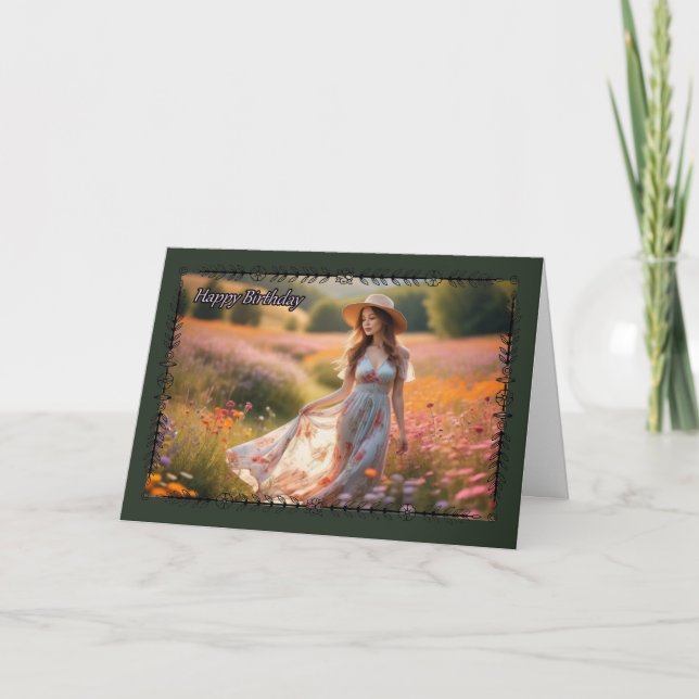 Campo do Cartão de Aniversário da Mulher de Flores (Frente)