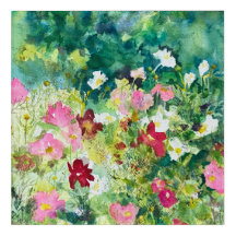 Campo Floral de Aquarela Cosmos Flor Garden