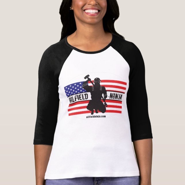 Campo petrolífero Ninja das senhoras 3/4 de camisa (Frente)