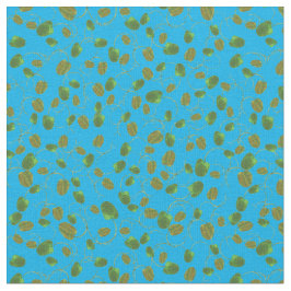 Campos Poppy Buds Verdes no Tecido Azul do Céu