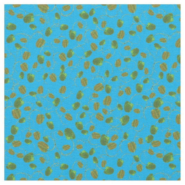 Campos Poppy Buds Verdes no Tecido Azul do Céu (Detalhe)