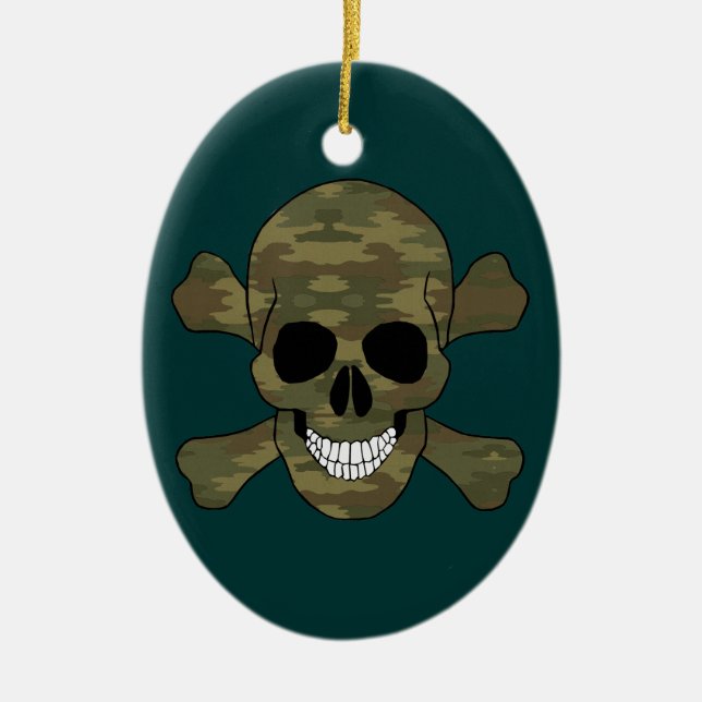 Camuflagem Crânio E Crossbones Ornamento Oval (Frente)