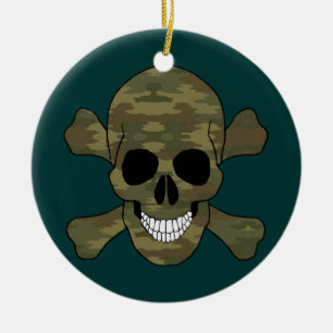 Camuflagem Crânio E Crossbones Ornamento Redondo
