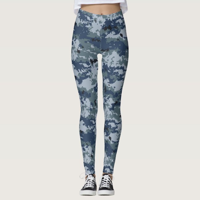 Camuflagem de Cinza azul Leggings femininas (Frente)
