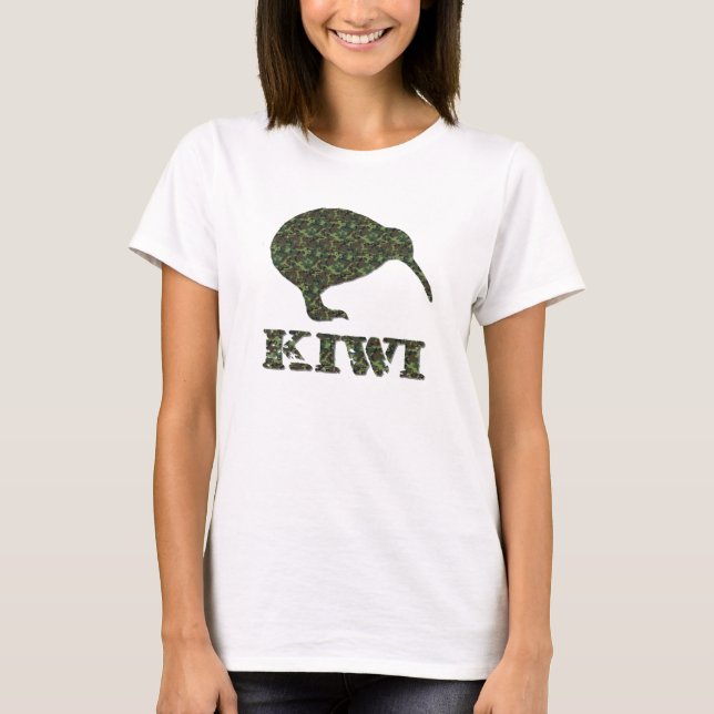 Camuflagem Kiwi Manga Longa Camisa Feminina (Frente)