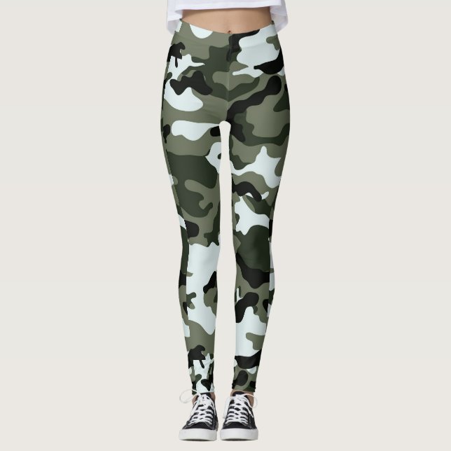 Camuflagem Múltipla Verde Feminina Leggings (Frente)