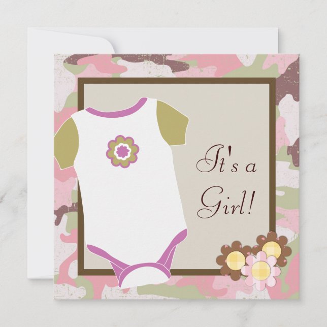 Camuflagem Rosa, Bebê, Chá Convites (Frente)