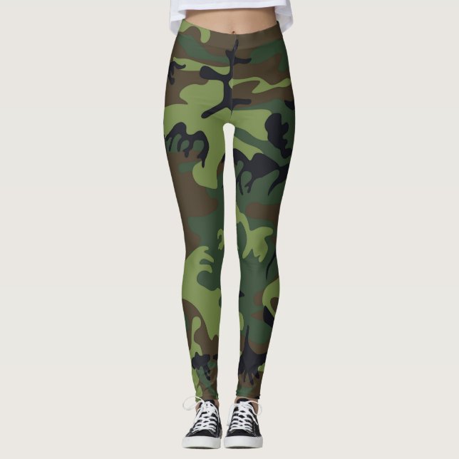 Camuflagem Verde Militar Leggings femininas (Frente)