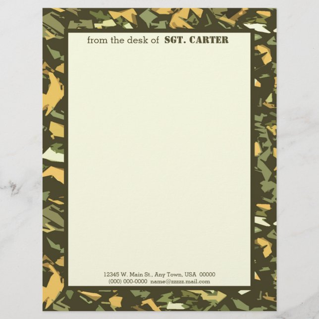 Camuflagem Verde Personalizada Letterhead (Frente)
