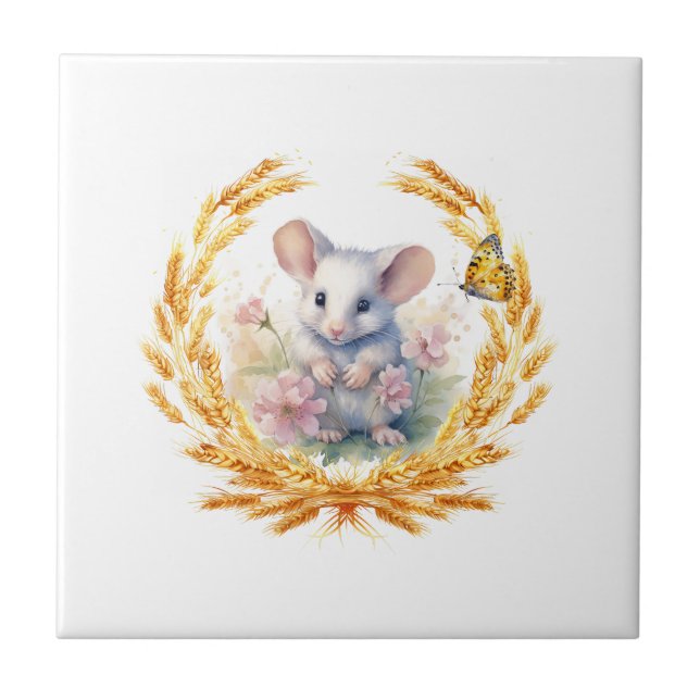 Camundongo Cachorro Borboleta Azulejo Branco Flora (Frente)