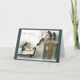 Camundongos de cartões de Natal vitorianos desfrut