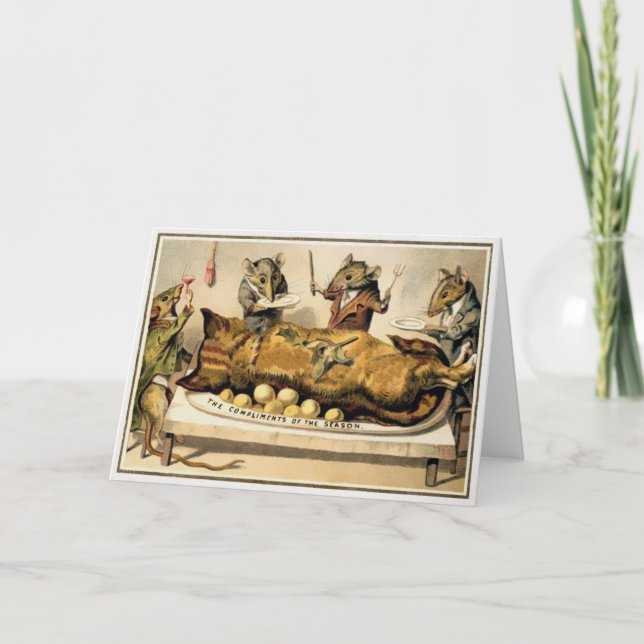 Camundongos vitorianos comendo um Cartão de Natal  (Frente)