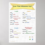 Can You Measure Up Poster<br><div class="desc">Click on Firecrackinmama > education> posters/prints to get large and colossal sizes. A perfect poster for the classroom. "Can You Measure Up?" poster provides the basic words that measure length,  liquids,  weights and dry measures in cooking. Don't make students guess or become anxious when converting measurements during practice.</div>