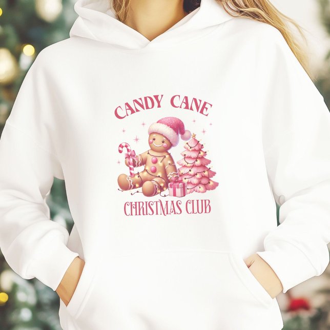 Cana-de-açúcar (Girls Christmas Hoodie White , Candy Cane Cristmas Club, Pink Christmas)