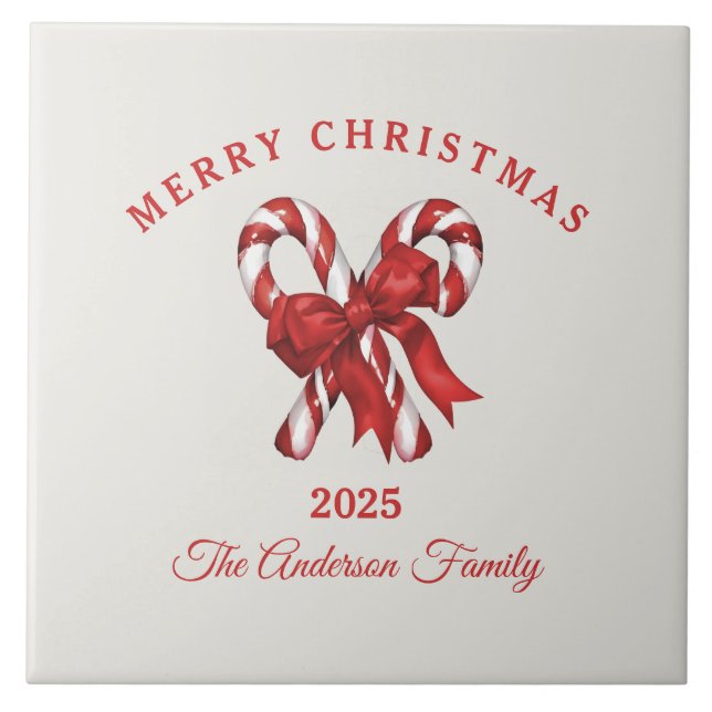 Cana doce de Natal personalizada com arco (Frente)