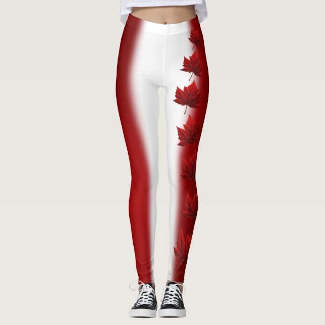 Canadá Mapear Leggings Foleadas de Folha Outono De (Frente)
