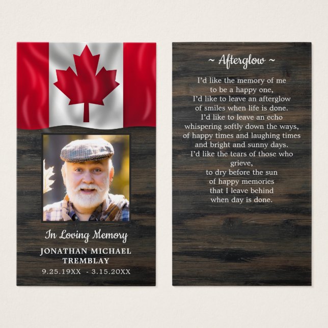 Canadiano Flag Memorial Photo Funeral Prayer Card (Frente & Verso)