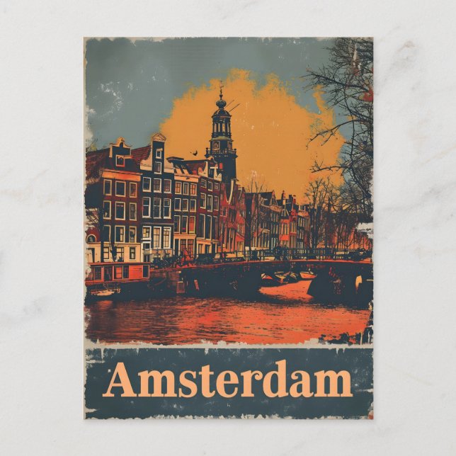 Canal Charm: Cartão postal Vintage Amsterdam (Frente)
