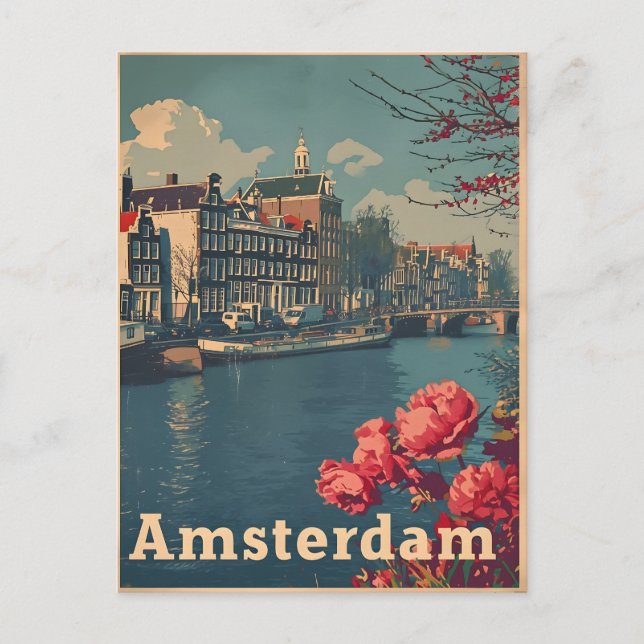Canal Charm: Cartão postal Vintage Amsterdam (Frente)