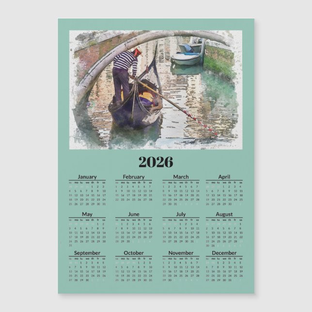 Canal in Venice Italy 2026 Calendar Magnetic Card (Frente)