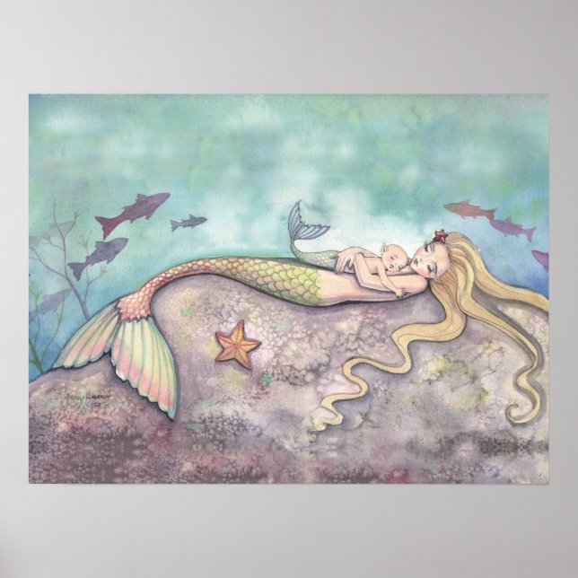 Canção de Ninar da Sereia Mãe e Bebê Impressão em  (Frente)