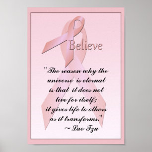 Cancer de Mama Rosa Acredite Poster Lao Tzu Citaç